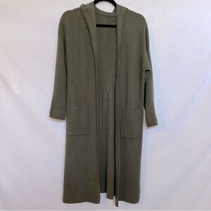 Olive Green 100% Cashmere Hooded Long Cardigan Sweater